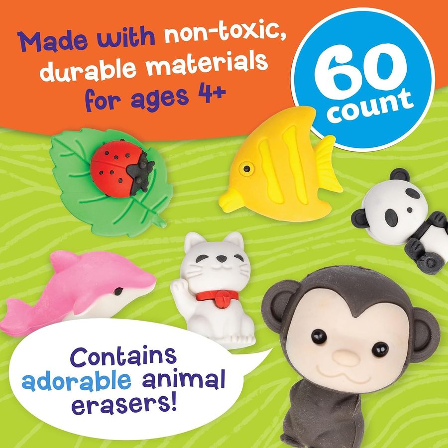 Peaceable Kingdom 60 Animal Erasers Party Favor Pack, view 2