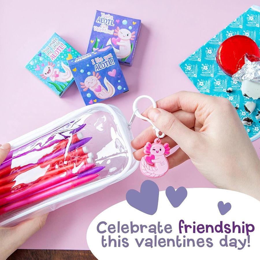 Peaceable Kingdom Axolotl Charm Valentines Box, view 4