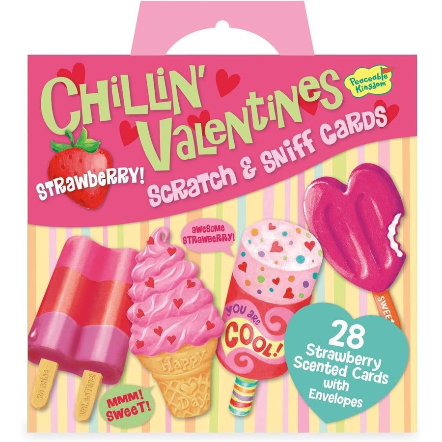 Peaceable Kingdom Chillin' Strawberry Scratch and Sniff Valentines