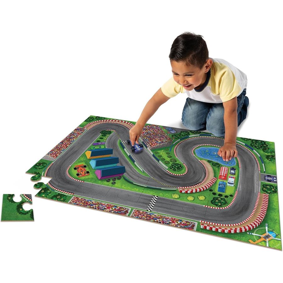 Peaceable Kingdom Jumbo Racetrack Floor Puzzle with 3 Wood Cars, view 2