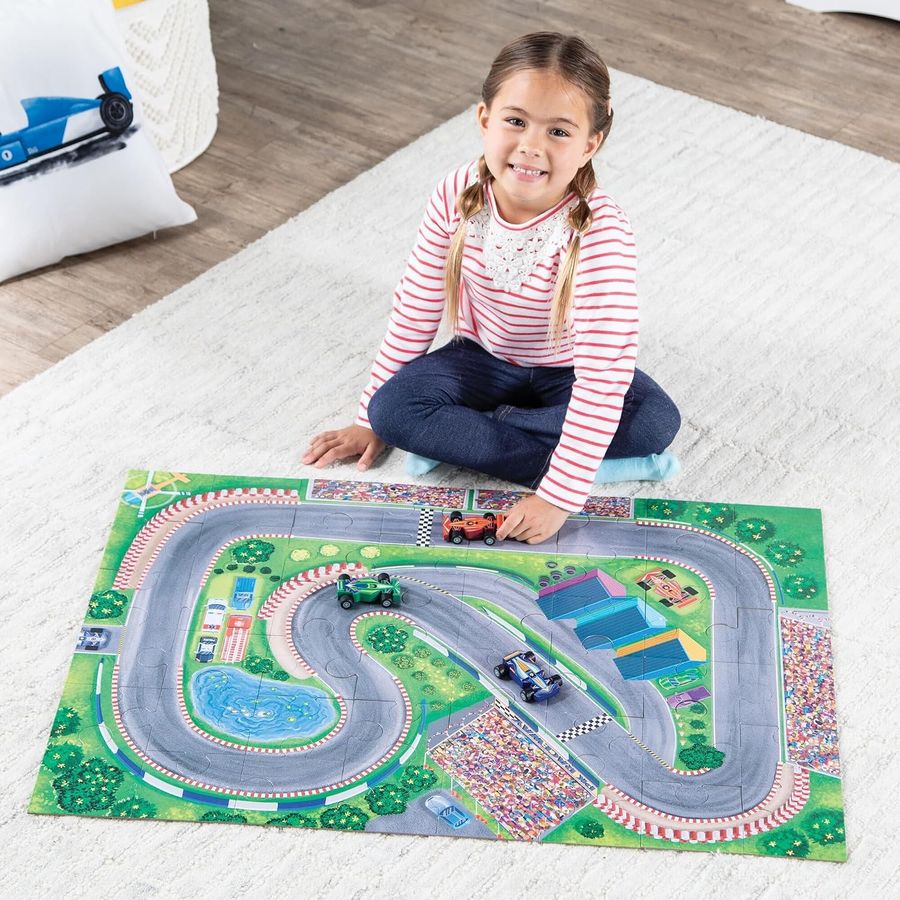 Peaceable Kingdom Jumbo Racetrack Floor Puzzle with 3 Wood Cars, view 6