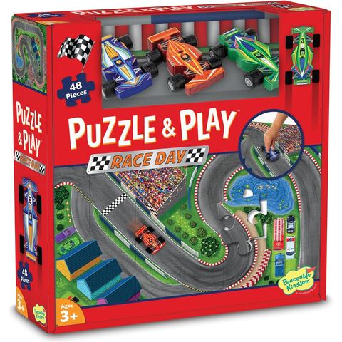 Peaceable Kingdom Jumbo Racetrack Floor Puzzle with 3 Wood Cars