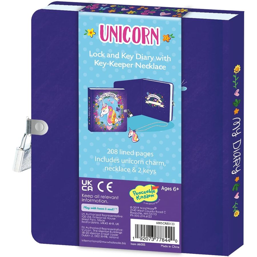 Peaceable Kingdom Unicorn Diary with Lock, Key and Charm, view 4