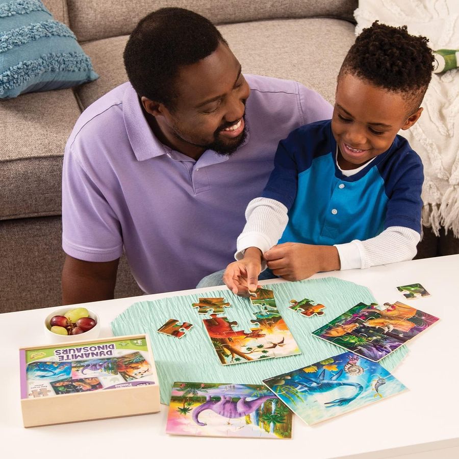 Peaceable Kingdom Wooden Dinosaur Puzzles 4-Pack with Box, view 3