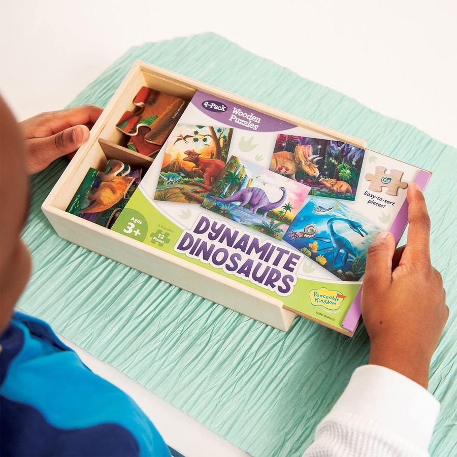 Peaceable Kingdom Wooden Dinosaur Puzzles 4-Pack with Box, view 4